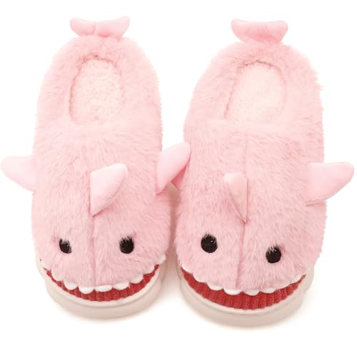 Vunavueya Hausschuhe Damen Warme gefüttert Hai Pantoffeln Herren Winter Plüsch Hausschuh Bequem Baumwolle Slippers Schuhe Rosa Offen 35/36 EU_36-37CN von Vunavueya