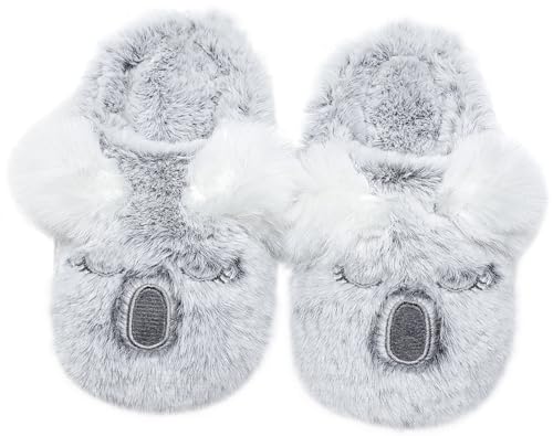 Vunavueya Hausschuhe Mädchen Baumwolle Pantoffeln Jungen Warme gefüttert Pantoletten Kinder Winter Plüsch Bequem Slipper Schuhe Koalas Grau 25/26 EU_180 von Vunavueya