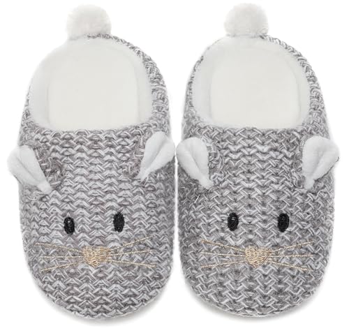 Vunavueya Hausschuhe Mädchen Baumwolle Pantoffeln Jungen Warme gefüttert Pantoletten Kinder Winter Plüsch Bequem Slipper Schuhe Schwarz Grau 31/32 EU_220 von Vunavueya