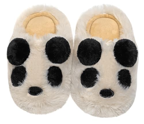 Vunavueya Hausschuhe Mädchen Baumwolle Pantoffeln Jungen Warme gefüttert Pantoletten Kinder Winter Plüsch Bequem Slipper Schuhe Schwarz Weiß 33/34 EU_230 von Vunavueya