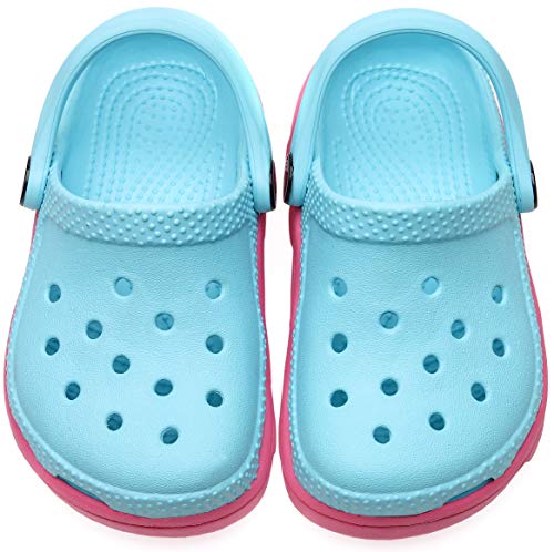 Vunavueya Kinder Clogs Pantoletten Jungen Eva Badeschuhe Gartenschuhe Mädchen Flach Hausschuhe Strand Sandale Sommer Sandalen Schuhe C Blau Pink 31/32 EU=J1 von Vunavueya