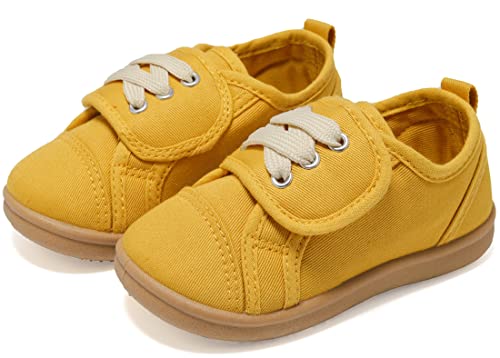 Vunavueya Kinder Hausschuhe Jungen Slip On Canvas Sneakers Mädchen Low-Top Freizeit Halbschuhe Bequeme Schul Schuhe Gelb A 22 EU=22CN von Vunavueya