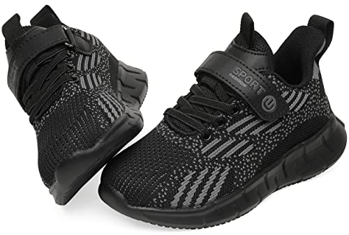 Vunavueya Kinder Laufschuhe Jungen Running Sneakers Mädchen Sportschuhe Freizeit Turnschuhe Low-Top Sports Schuhe Klettverschluss Schwarz Grau 34 von Vunavueya