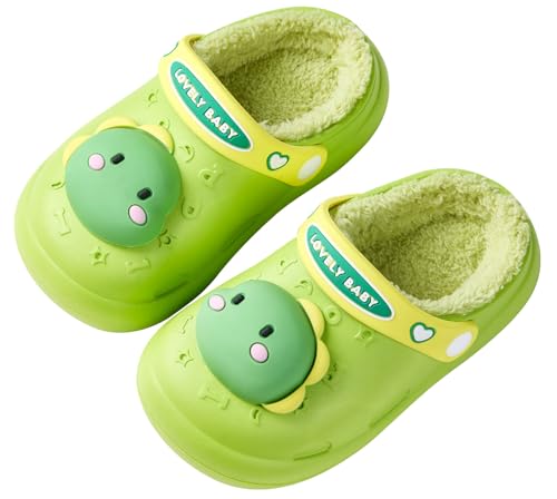 Vunavueya Kinder Winter Warme gefüttert Clogs Mädchen Plüsch Pantoletten Jungen Eva Gartenclogs Baumwolle Hausschuhe Schuhe Grün Gefütterte 27/28 EU_180 von Vunavueya