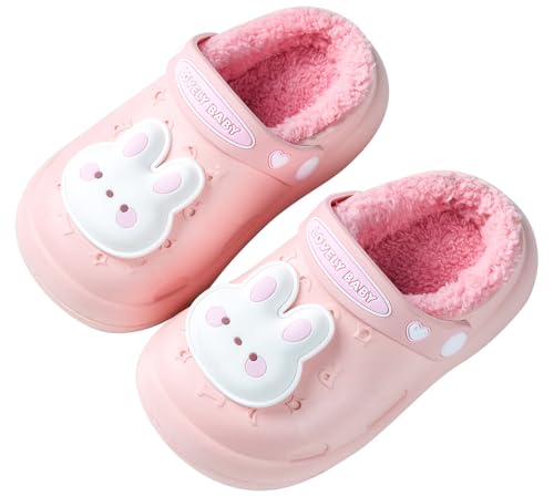 Vunavueya Kinder Winter Warme gefüttert Clogs Mädchen Plüsch Pantoletten Jungen Eva Gartenclogs Baumwolle Hausschuhe Schuhe Rosa Gefütterte 26/27 EU_170 von Vunavueya