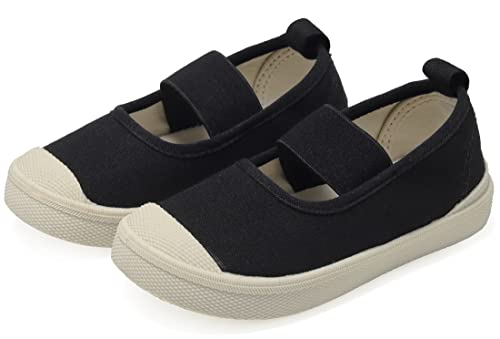 Vunavueya Mädchen Hausschuhe Ballerina Schuhe Kinder Low-Top Freizeit Halbschuhe Bequeme Mary Jane Schuhe aus Canvas Schwarz B 22 EU=22CN von Vunavueya