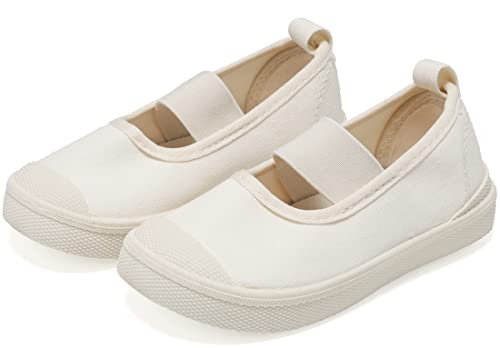 Vunavueya Mädchen Hausschuhe Ballerina Schuhe Kinder Low-Top Freizeit Halbschuhe Bequeme Mary Jane Schuhe aus Canvas Weiß B 22 EU=22CN von Vunavueya