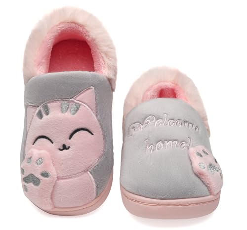 Vunavueya Mädchen Winter Hausschuhe Jungen Plüsch Pantoffeln Warme gefüttert Pantoletten Kinder Weich Bequem Slipper Schuhe Grau 20/21 EU/140CN von Vunavueya