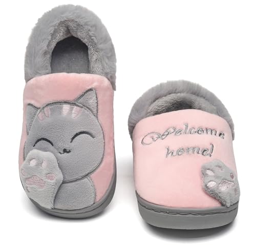 Vunavueya Mädchen Winter Hausschuhe Jungen Plüsch Pantoffeln Warme gefüttert Pantoletten Kinder Weich Bequem Slipper Schuhe Pink 20/21 EU/140CN von Vunavueya