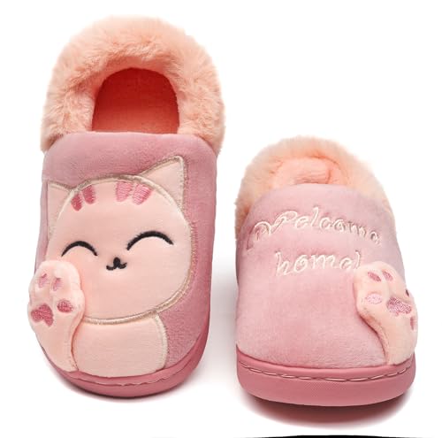 Vunavueya Mädchen Winter Hausschuhe Jungen Plüsch Pantoffeln Warme gefüttert Pantoletten Kinder Weich Bequem Slipper Schuhe Pink Rose 20/21 EU/140CN von Vunavueya