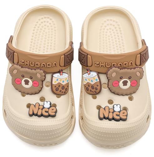 Vunavueya Unisex Kinder Clogs Jungen Pantoletten Mädchen Eva Badeschuhe Garten Hausschuhe Strand Sommer Sandalen Schuhe Khaki Bear 30/31 EU_200 von Vunavueya