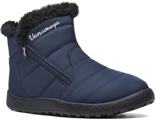 Vunavueya Winterstiefel Damen Warm gefütterte Winterschuhe Schneestiefel Winter Schlupfstiefel Kurzschaft Stiefel Boots Schuhe Blau Navy 36 EU_230 von Vunavueya