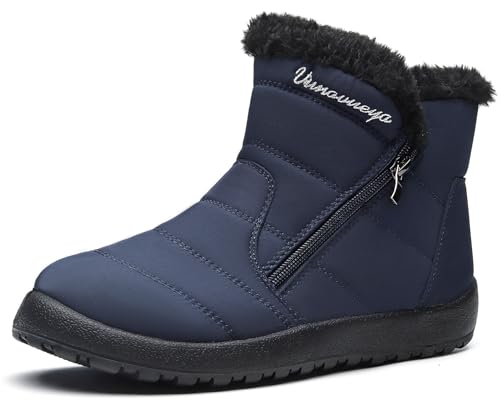 Vunavueya Winterstiefel Damen Warm gefütterte Winterschuhe Schneestiefel Winter Schlupfstiefel Kurzschaft Stiefel Boots Schuhe Blau Navy 36 EU_230 von Vunavueya