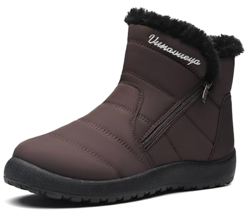 Vunavueya Winterstiefel Damen Warm gefütterte Winterschuhe Schneestiefel Winter Schlupfstiefel Kurzschaft Stiefel Boots Schuhe Braun 35 EU_225 von Vunavueya