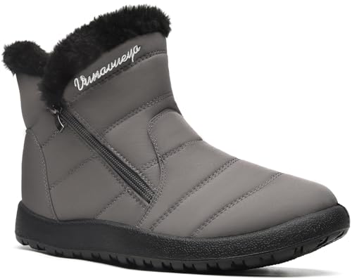 Vunavueya Winterstiefel Damen Warm gefütterte Winterschuhe Schneestiefel Winter Schlupfstiefel Kurzschaft Stiefel Boots Schuhe Grau 35/36 EU_225 von Vunavueya