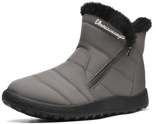Vunavueya Winterstiefel Damen Warm gefütterte Winterschuhe Schneestiefel Winter Schlupfstiefel Kurzschaft Stiefel Boots Schuhe Grau 35 EU_225 von Vunavueya
