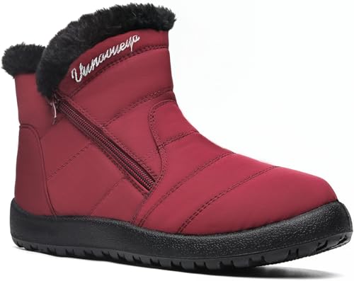 Vunavueya Winterstiefel Damen Warm gefütterte Winterschuhe Schneestiefel Winter Schlupfstiefel Kurzschaft Stiefel Boots Schuhe Rot 35/36 EU_225 von Vunavueya