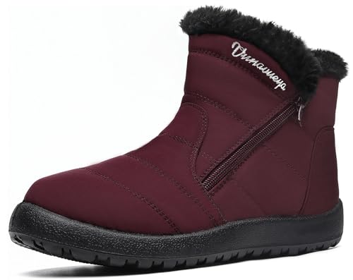 Vunavueya Winterstiefel Damen Warm gefütterte Winterschuhe Schneestiefel Winter Schlupfstiefel Kurzschaft Stiefel Boots Schuhe Rot 41.5 EU_265 von Vunavueya