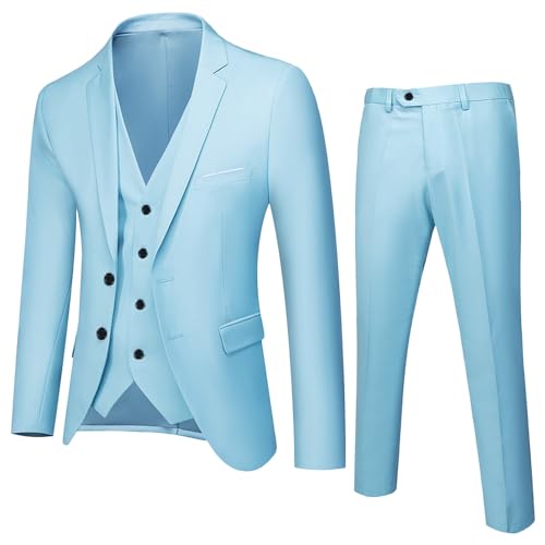 Anzug Kinder Jungen 3 Teilig Einschulung Kleidung Set Gentleman Smoking Jacke Mantel + Weste + Hose Outfit Anzug Teenager Hochzeit Festlich Anzüge Geburtstagsparty Taufkleidung (Blau, 10-11 Jahre) von Vuncio