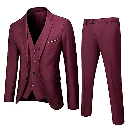 Anzug Kinder Jungen 3 Teilig Einschulung Kleidung Set Gentleman Smoking Jacke Mantel + Weste + Hose Outfit Anzug Teenager Hochzeit Festlich Anzüge Geburtstagsparty Taufkleidung (Rot, 13-14 Jahre) von Vuncio