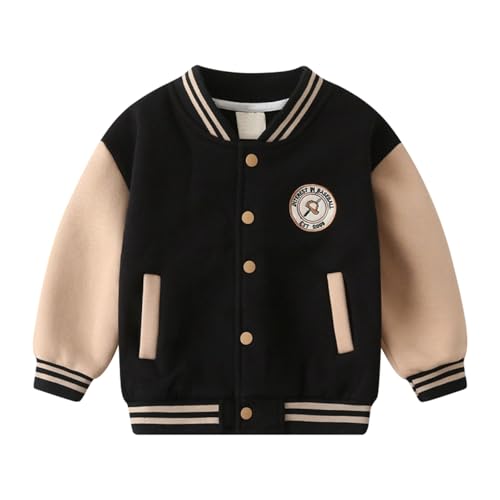 Baseball Jacke Kinder Jungen Mädchen 1-10 Jahre Sweatjacke Jungen Ohne Kapuze Schule College Jacke Wintermantel Plüschjacke Warm Winterjacke Plüsch Langarm Mantel (Khaki, 5-6 Years) von Vuncio