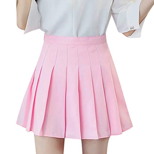 Schulmädchen Rock Damen Streifen Mädchen Elegant Faltenrock Kurze A-Linie Hohe Taille Große Größen Gefaltete Skater Tennis School (Rosa, S) von Vuncio