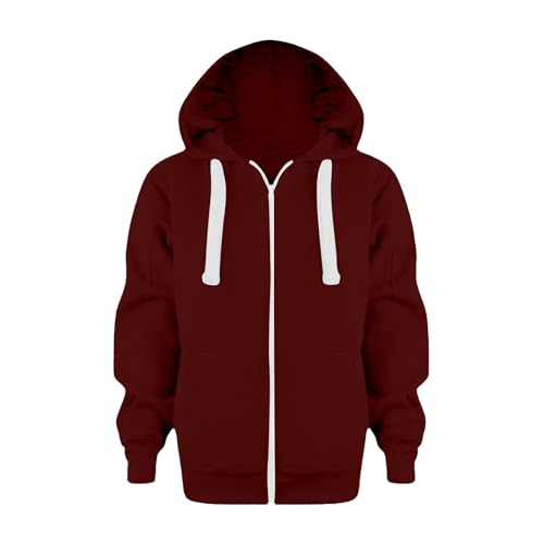 Sweatjacke Jungen mit Kapuze Sweatshirt Mit Reißverschluss Kapuzenpullover Kinder Jungen Zip up Hoodie Kapuzenjacke Langarm Pullover Hoody Kapuzenjacke Jungen Mädchen (Bordeaux, 7-8 Jahre) von Vuncio