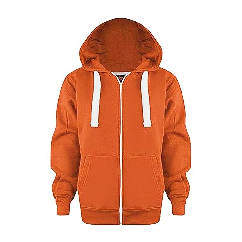 Sweatjacke Jungen mit Kapuze Sweatshirt Mit Reißverschluss Kapuzenpullover Kinder Jungen Zip up Hoodie Kapuzenjacke Langarm Pullover Hoody Kapuzenjacke Jungen Mädchen (Orange, 11-12 Jahre) von Vuncio