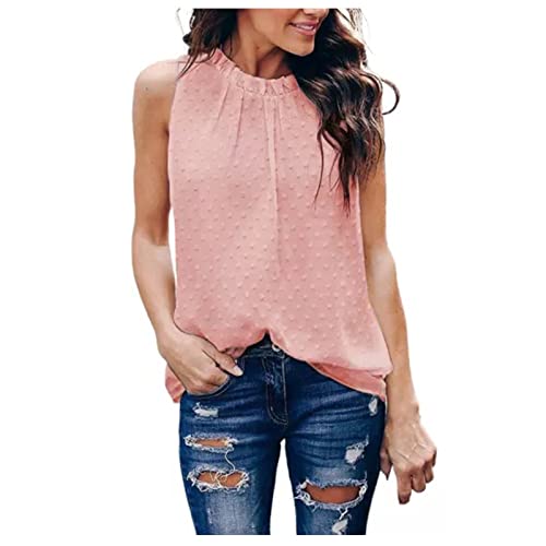 Vuncio Chiffon Damen Oberteile Elegant ärmellos Große Größen Locker Spitze Einfachheit Lässiges Frühling Sommer Oversize Sport Casual Festlich Langarmshirts Bluse (Rosa, L) von Vuncio