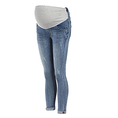 Vuncio Damen Große Größe Umstandsjeans Casual Maternity Hosen Elastische Umstandshosen Destroyed Loch Skinny Hohe Taille Umstandsmode Hose (Blau, XXL, xx_l) von Vuncio