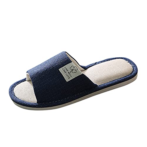 Vuncio Hausschuhe Damen Plüsch Winter Warm Bequem Unisex Pantoletten Flache Pantoffeln Herren Herbst Offen Elegant Rutschfest Lässige Schuhe Freizeitschuhe Slipper Paar Schuhe (Navy, 44) von Vuncio