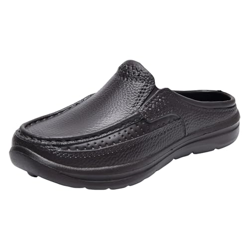 Vuncio Hausschuhe Herren Leder Frühling Sommer Pantoffeln Damen Große Größen Häuser Rutschfester Weicher Boden Warm Komfortabel (Braun, Erwachsene, Herren, 43, Numerisch, EU Schuhgrößensystem, M) von Vuncio