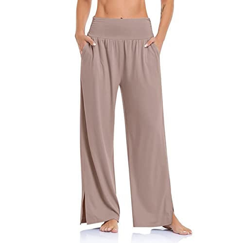 Vuncio Hose Mit Weitem Bein Damen Elegant Jogginghose High Waist Locker Oversized Jogpants Hosen Damen Elegant Große Größen Fitness Laufen Tainingshose Sweathose Jogginghose (Braun, L) von Vuncio