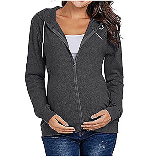 Vuncio Umstands Jacke Sweatshirt Damen mit Kapuze und Reißverschluss Langarm Athleisure Umstandsmode Umstandskleidung Jacke Winter Frühling Große Größen (Dunkelgrau, L) von Vuncio