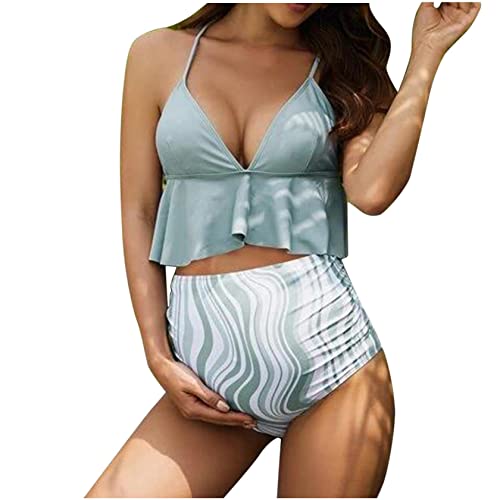 Vuncio Umstands Tankini Schwangerschafts Badeanzug Schwangere Damen Blumenmusterdruck Falten Umstandsbademode Mutterschaft Umstandsbadeanzug Große Größen (as3, Alpha, l, Regular, Regular, Blau) von Vuncio