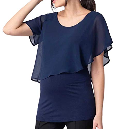 Vuncio Umstands Tshirt Kurzarm mit Stillen Chiffon Schal Schwanger Oberteile Elegant Große Größen Festlich Umstandsshirts Lose Frühling Umstandstops Pullover Kleidung (Blau, M) von Vuncio