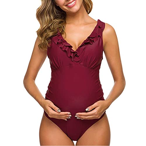 Vuncio Umstandsbadeanzug Einteiliger Bikini Schwangerschaft Attraktiver Schwangerschafts Badeanzug Gestreiftes individualen Look Umstands Badeanzug (Rou Rüsche, M) von Vuncio