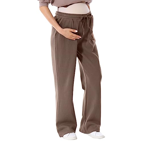Vuncio Umstandshose Bequem Jogginghose High Waist Umstandsmode Hosenerweiterung Große Größe Umstandshosen Breites Bein Entspannende Hosen Yogahose Mit Extra Bauch-Panel (Braun, XXL) von Vuncio
