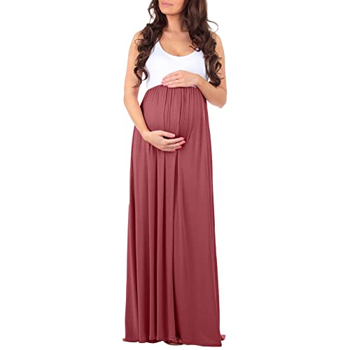 Vuncio Umstandskleid Damen Sommer ärmellos Rundhals Patchwork Umstandsmode Schwanger Freizeit Langer Kleid Elegante Fotografie Nachtkleid Hochzeit Maxi Kleid von Vuncio