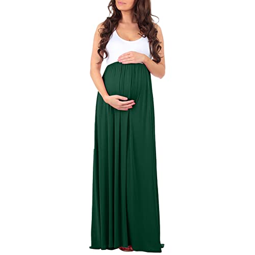 Vuncio Umstandskleid Damen Sommer ärmellos Rundhals Patchwork Umstandsmode Schwanger Freizeit Langer Kleid Elegante Fotografie Nachtkleid Hochzeit Maxi Kleid von Vuncio
