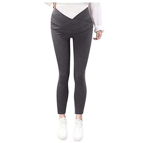 Vuncio Umstandsleggings lang Baumwolle Sport Umstandshose Bootcut Unterbauchbund Skinny Große Größen High Waist Herbst Winter Casual Elegant Stoff Baumwolle Elastizität (Blau, L) von Vuncio