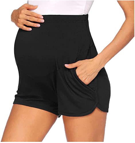 Vuncio Umstandsmode Hosenerweiterung Umstandsshorts High Waist Locker Große Größen Bequem Sommer Stretch Baumwolle Elegant Casual Umstandsmode Hose Kurz (as3, Alpha, m, Regular, Regular, Schwarz) von Vuncio