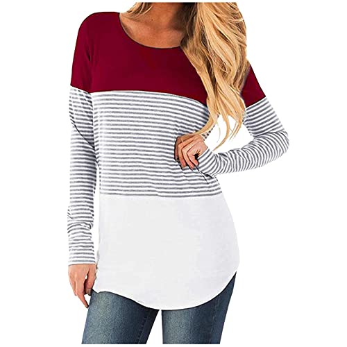 Vuncio Umstandsoberteile Mit Stillfunktion Umstandsshirt Langarm Gestreift Umstandsoberteil Damen Winter Elegant Große Größen Schwangerschaftsshirt Umstandsmode Top Tshirt Blusen (Mehrfarbig, L) von Vuncio