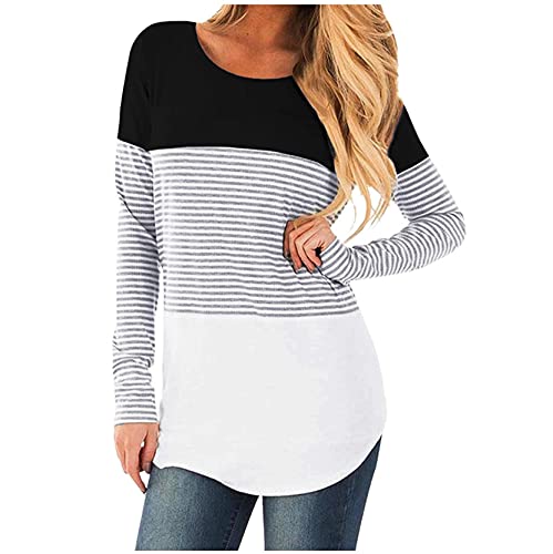 Vuncio Umstandsoberteile Mit Stillfunktion Umstandsshirt Langarm Gestreift Umstandsoberteil Damen Winter Elegant Große Größen Schwangerschaftsshirt Umstandsmode Top Tshirt Blusen (Weiß, L) von Vuncio