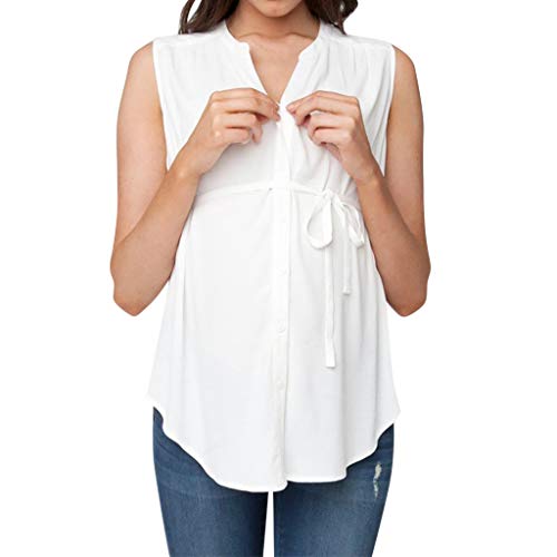 Vuncio Umstandsshirt Ärmelloses Frühling Sommer mit Gürtel Umstandsoberteil Festlich Elegant Große Größen Chiffon Unregelmäßiger Saum Umstands Tshirt Oberteil (Weiß, XL) von Vuncio