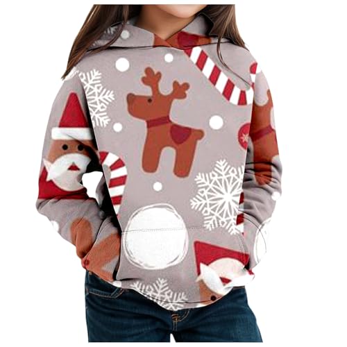 Vuncio Weihnachten Kapuzenpullover Kinder Mädchen 1-12 Jahre Kinder Sweatshirt Mit Kapuze Oversize Langarm Pullover Hoodie Mädchen Lässig Locker Kleinkind Teenager Oberteile (Black, 8-9 Years) von Vuncio