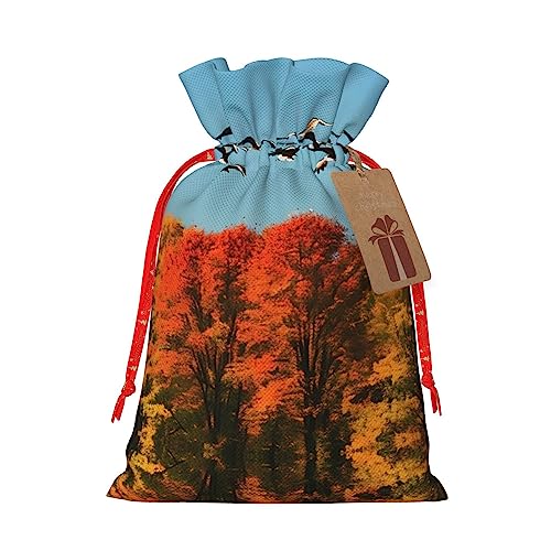 Vuoongt Jagd fliegende Wilde Enten und Baum Druck Weihnachten Geschenktüten Wiederverwendbare Halloween Süßigkeitentüten mit Anhänger Kordelzug Verschluss von Vuoongt