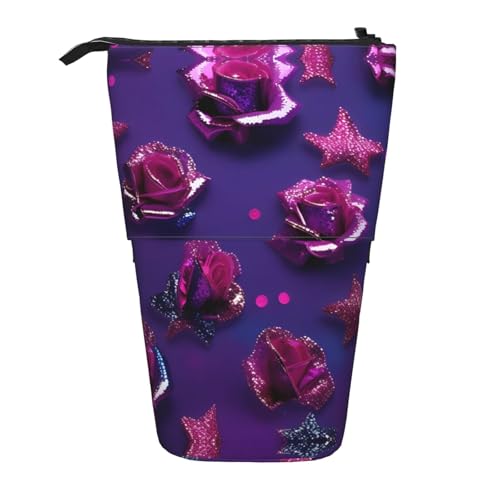 Vuoongt Stand Up Federmäppchen mit Glitzer-Pailletten-Rosen-Druck, Teleskop-Aufbewahrungstasche für Bürobedarf, Make-up, Aufbewahrung, Schwarz , Einheitsgröße Vuoongt Stand Up Federmäppchen mit Glitzer-Pailletten-Rosen-Druck, Teleskop-Aufbewahrungstasche für Bürobedarf, Make-up, Aufbewahrung, Schwarz , Einheitsgröße von Vuoongt