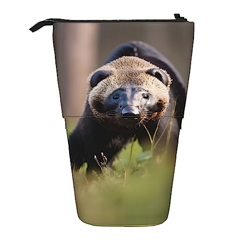 Vuoongt Stand Up Federmäppchen mit Honigdachs-Aufdruck, Teleskop-Schreibwaren-Aufbewahrungstasche für Zubehör, Büro, Make-up, Aufbewahrung von Vuoongt