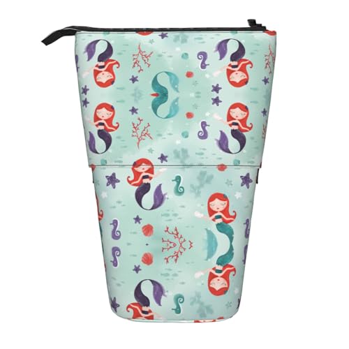 Vuoongt Stand Upbeautiful Federmäppchen mit Meerjungfrauen-Druck, Teleskop-Schreibwaren-Aufbewahrungstasche für Zubehör, Büro, Make-up-Aufbewahrung von Vuoongt